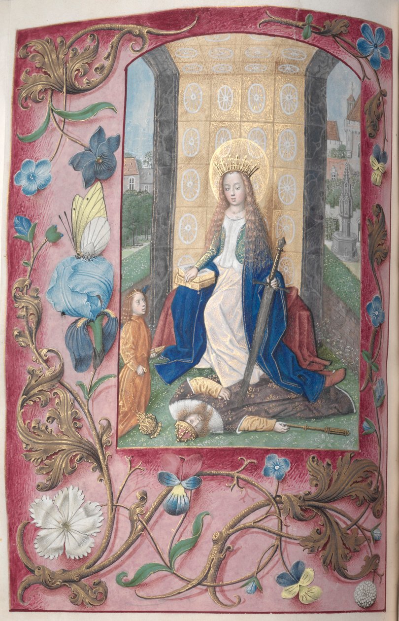Hodiny španělské královny Isabely Katolické:  Fol. 189v, sv. Kateřina od Master of the First Prayerbook of Maximillian
