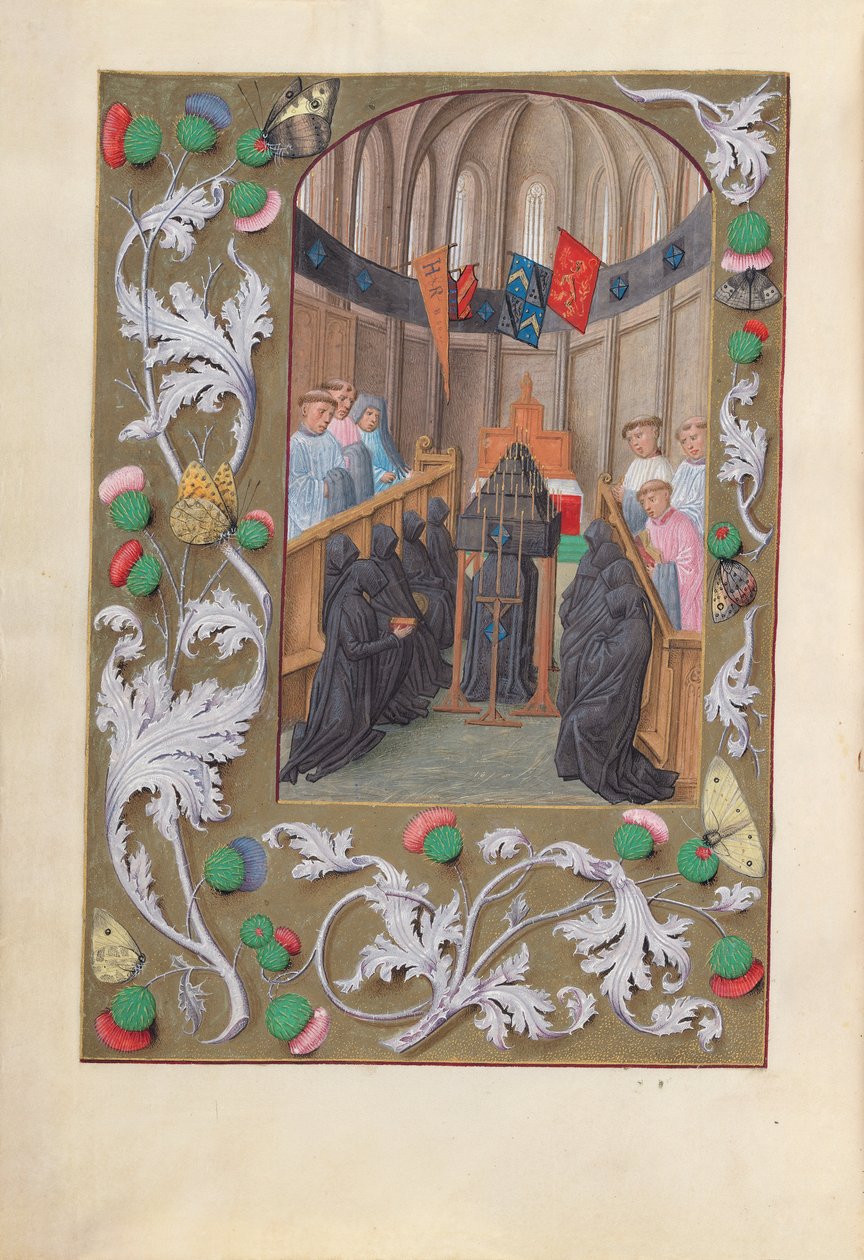 Hodiny královny Isabely Katolické, královny Španělska: Fol. 219v, Pohřební služba, c. 1500. od Master of the First Prayerbook of Maximillian