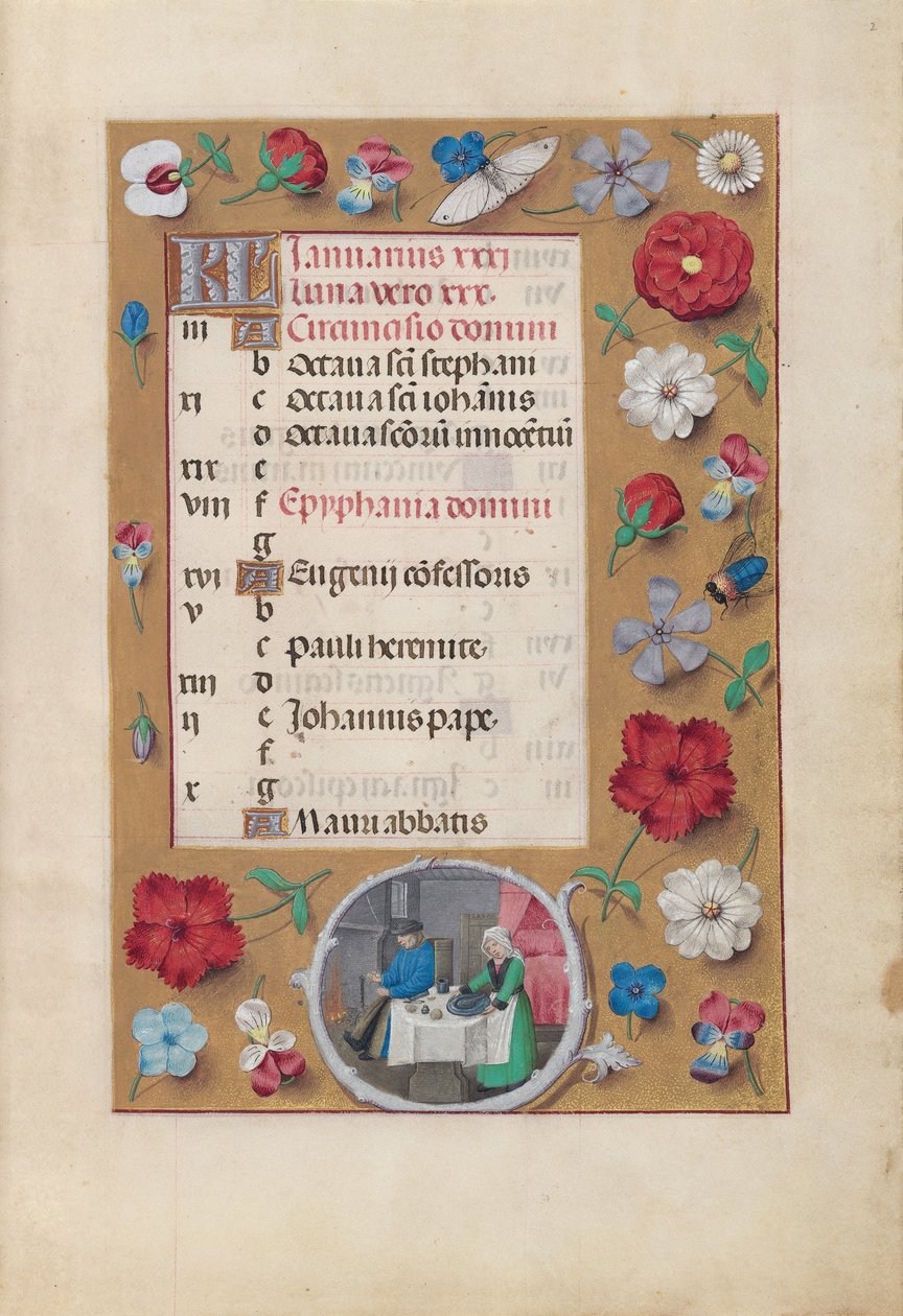 Hodiny královny Isabely Katolické, královny Španělska: Fol. 2r, leden - svátek, c. 1500. od Master of the First Prayerbook of Maximillian