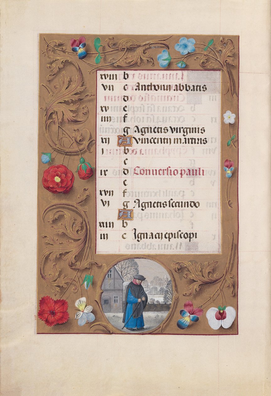 Hodiny královny Isabely Katolické, královny Španělska: Fol. 2v, leden - Snow Landscape, c. 1500. od Master of the First Prayerbook of Maximillian