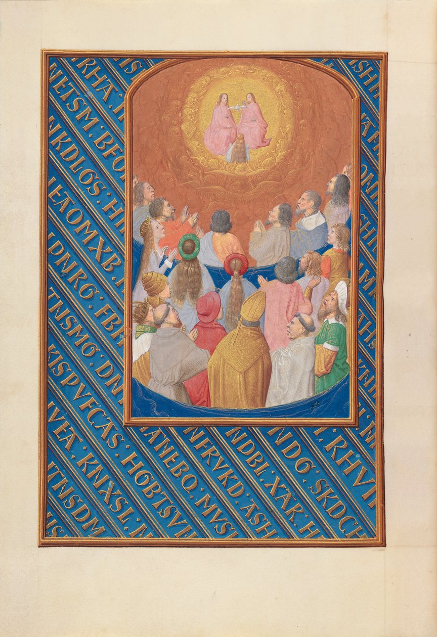 Hodiny královny Isabely Katolické, královny Španělska: Fol. 37v, Court of Heaven, c. 1500. od Master of the First Prayerbook of Maximillian