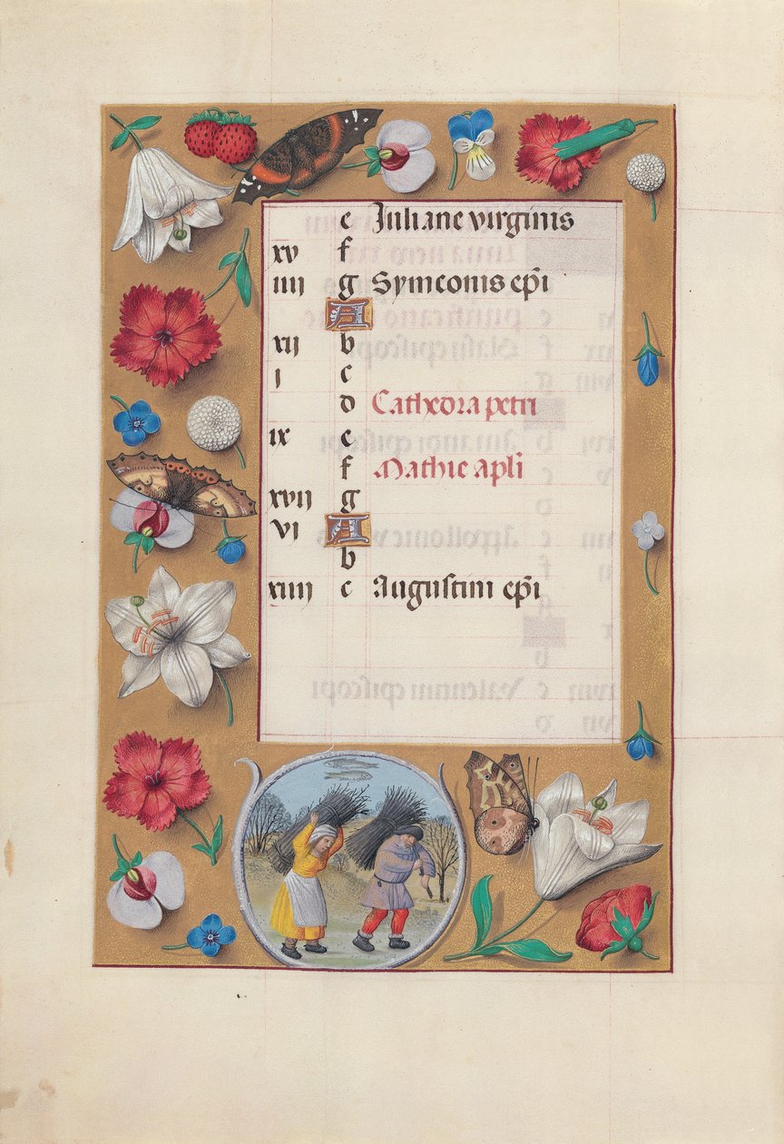 Hodiny královny Isabely Katolické, královny Španělska: Fol. 3v, únor, c. 1500. od Master of the First Prayerbook of Maximillian