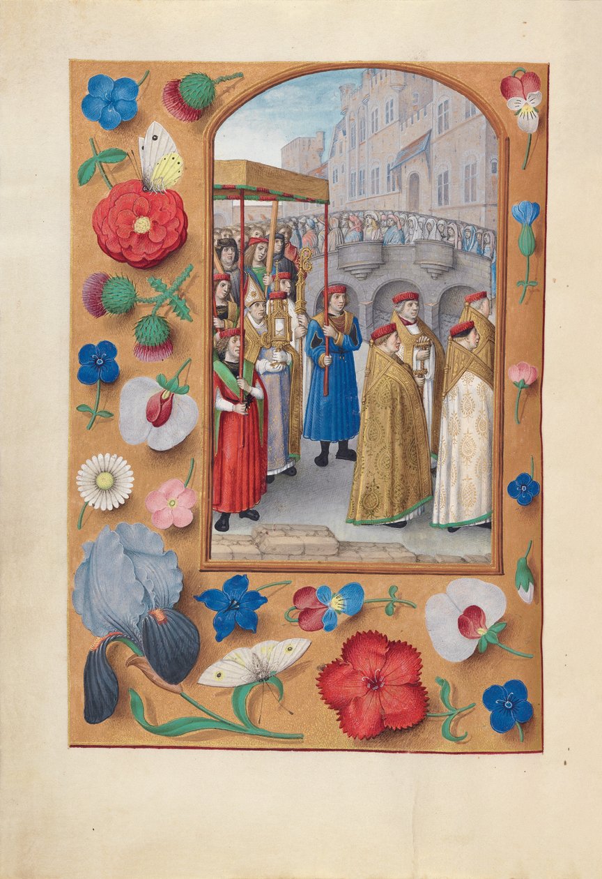Hodiny královny Isabely Katolické, královny Španělska: Fol. 43v, Procesí svátosti, c1500. od Master of the First Prayerbook of Maximillian