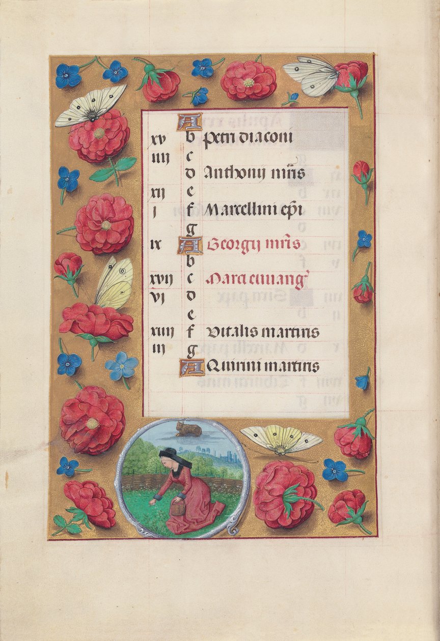 Hodiny královny Isabely Katolické, královny Španělska: Fol. 5v, duben, c. 1500. od Master of the First Prayerbook of Maximillian