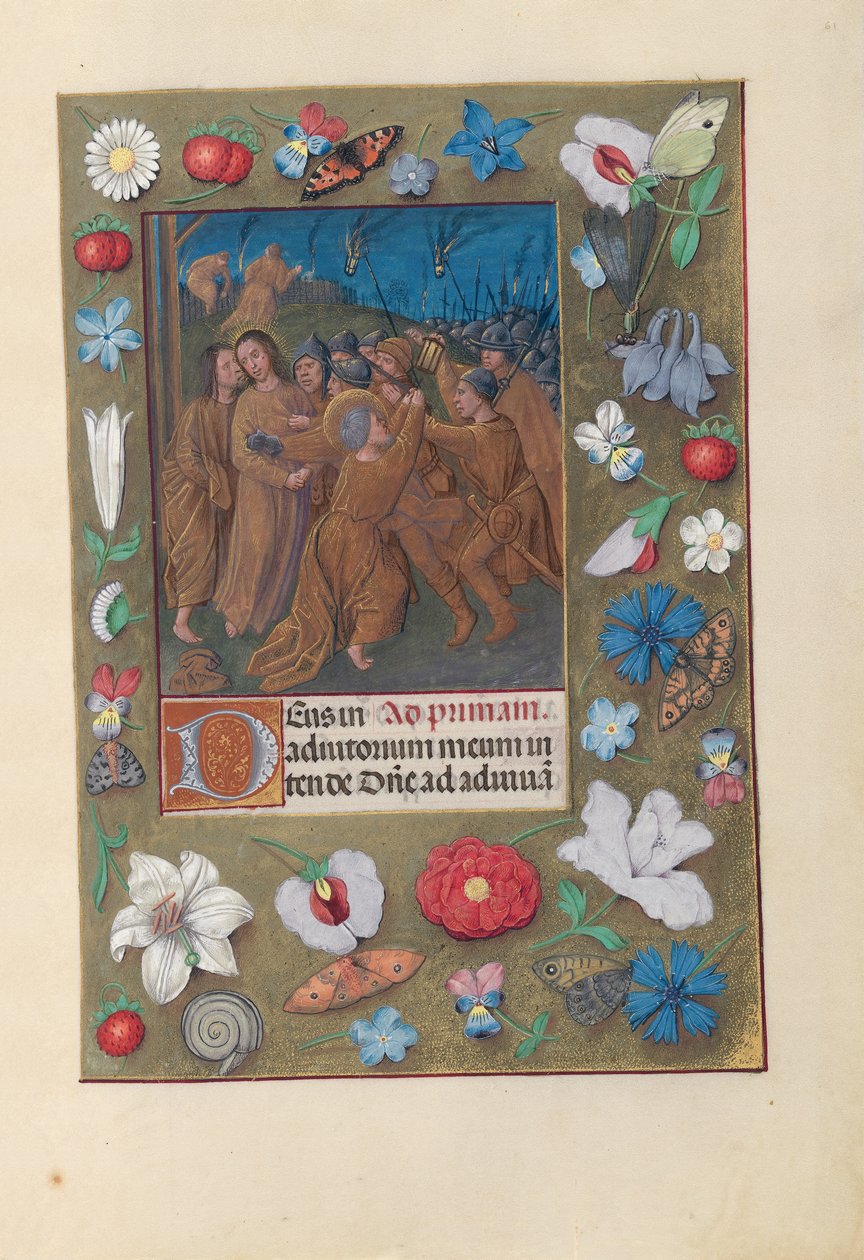 Hodiny královny Isabely Katolické, královny Španělska: Fol. 61r, Polibek Jidášův, c. 1500. od Master of the First Prayerbook of Maximillian