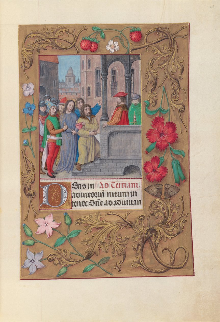 Hodiny královny Isabely Katolické, královny Španělska: Fol. 63r, Kristus před Pilátem, c. 1500. od Master of the First Prayerbook of Maximillian