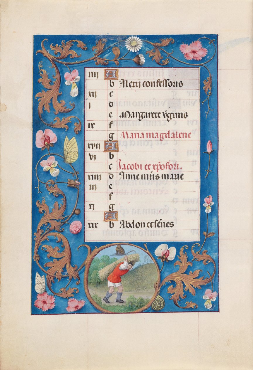 Hodiny španělské královny Isabely Katolické:  Fol. 8v, červenec od Master of the First Prayerbook of Maximillian