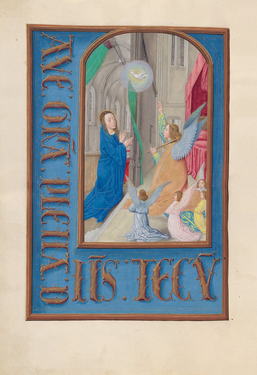 Hodiny královny Isabely Katolické, královny Španělska: Fol. 97v, Zvěstování, c. 1500. od Master of the First Prayerbook of Maximillian