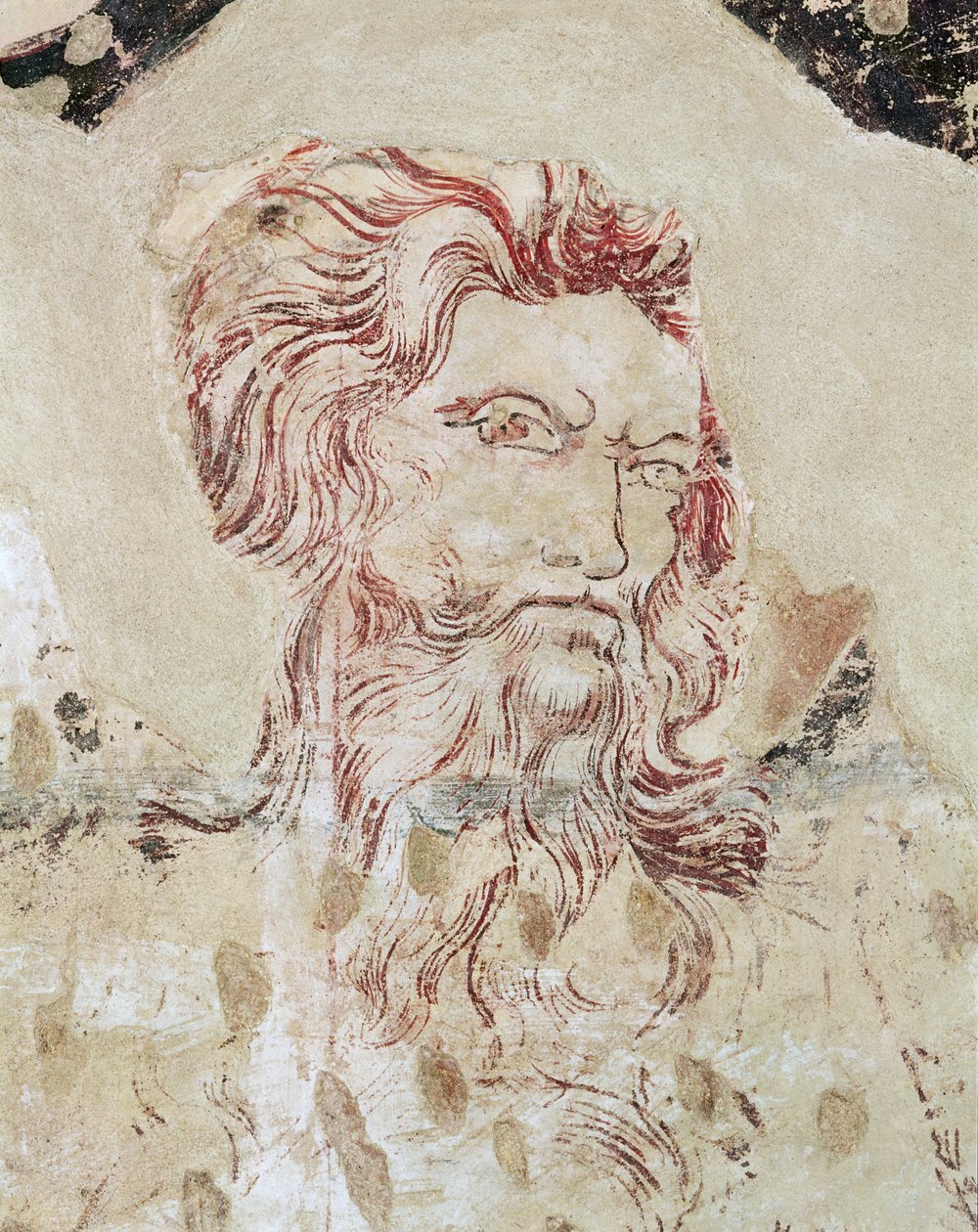 Detail svatého Onufria a scéna z jeho života (tónovaná nástěnná kresba a malba) od Master of the Fogg Pieta