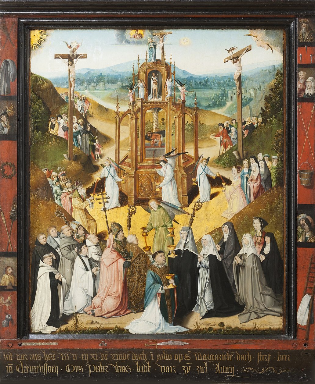 La fontaine de vie, epitaphe pour frere Clemenson - Fontána života. Epitaf pro otce Clemensona - Mistra pražské fontány života (činný v letech 1475 až 1525). Olej na dřevě od Master of the Fountain of Life