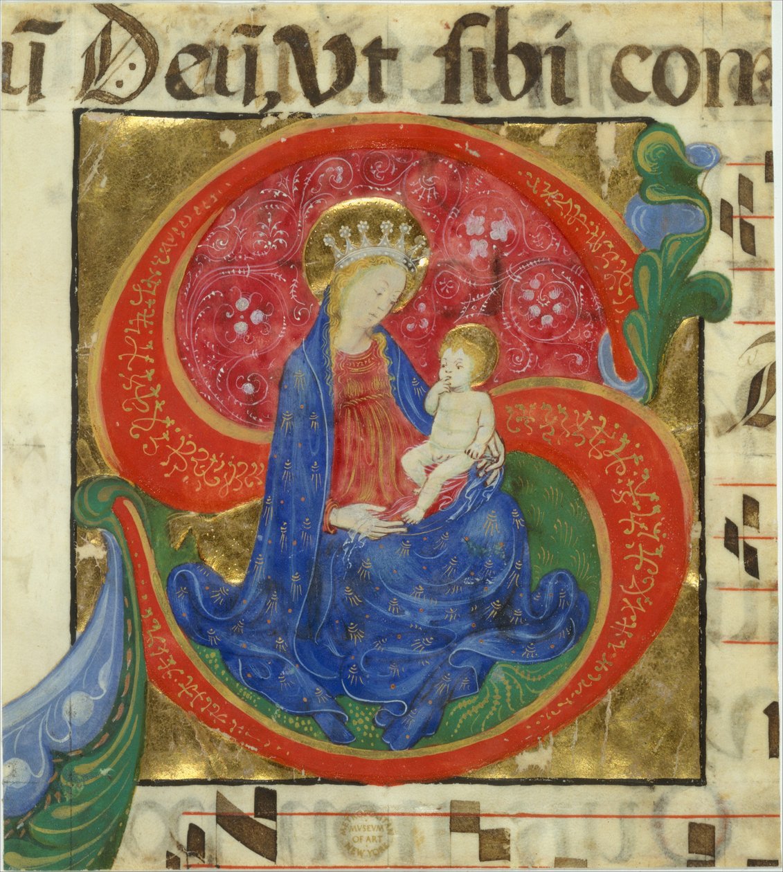 Iluminace rukopisu s Pannou a Dítětem v iniciále S..., polovina 15. století. od Master of the Franciscan Breviary