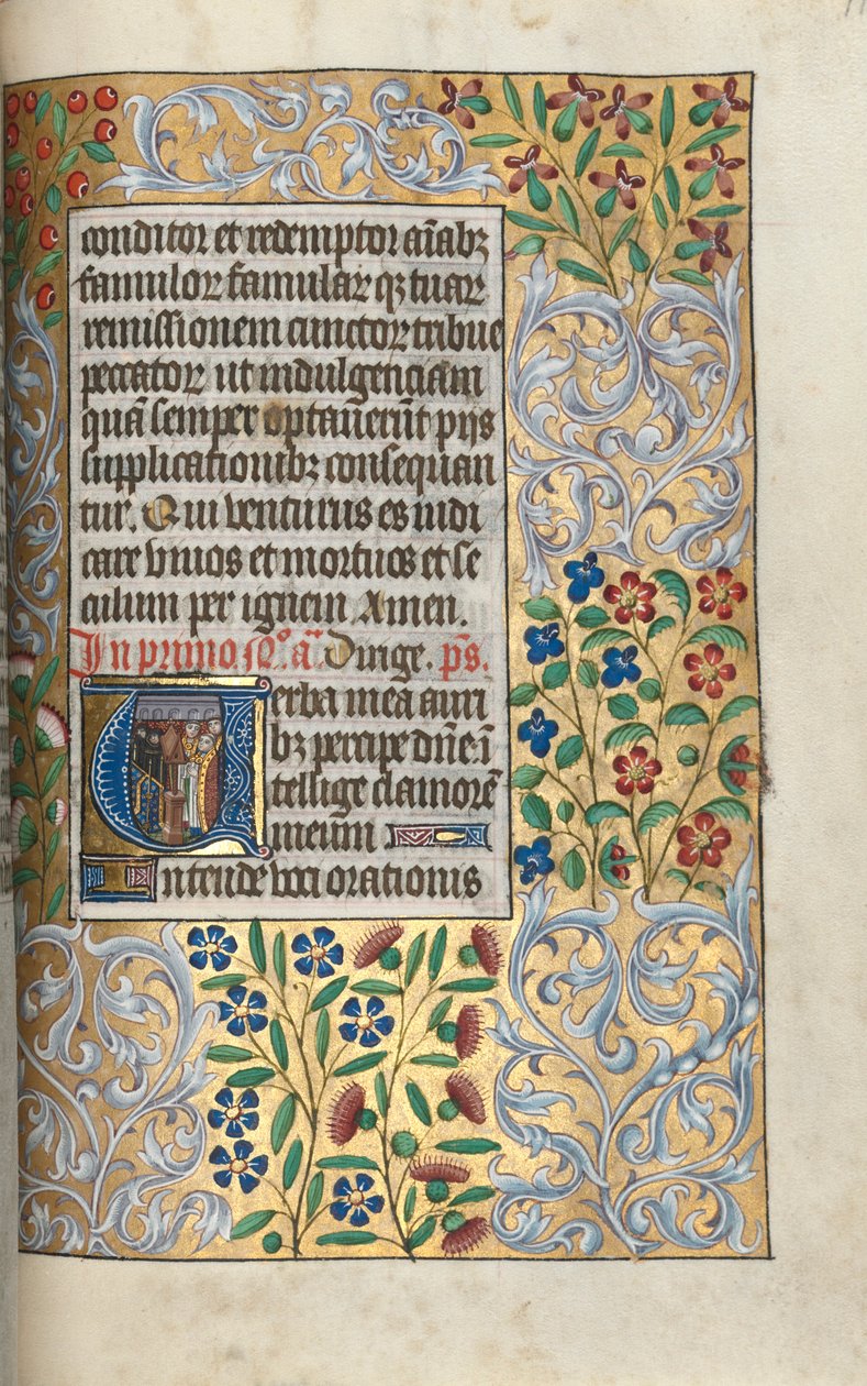 Kniha hodin Použití Rouen: fol. 110r, Mše za zemřelé v iniciále, c. 1470. od Master of the Geneva Latini