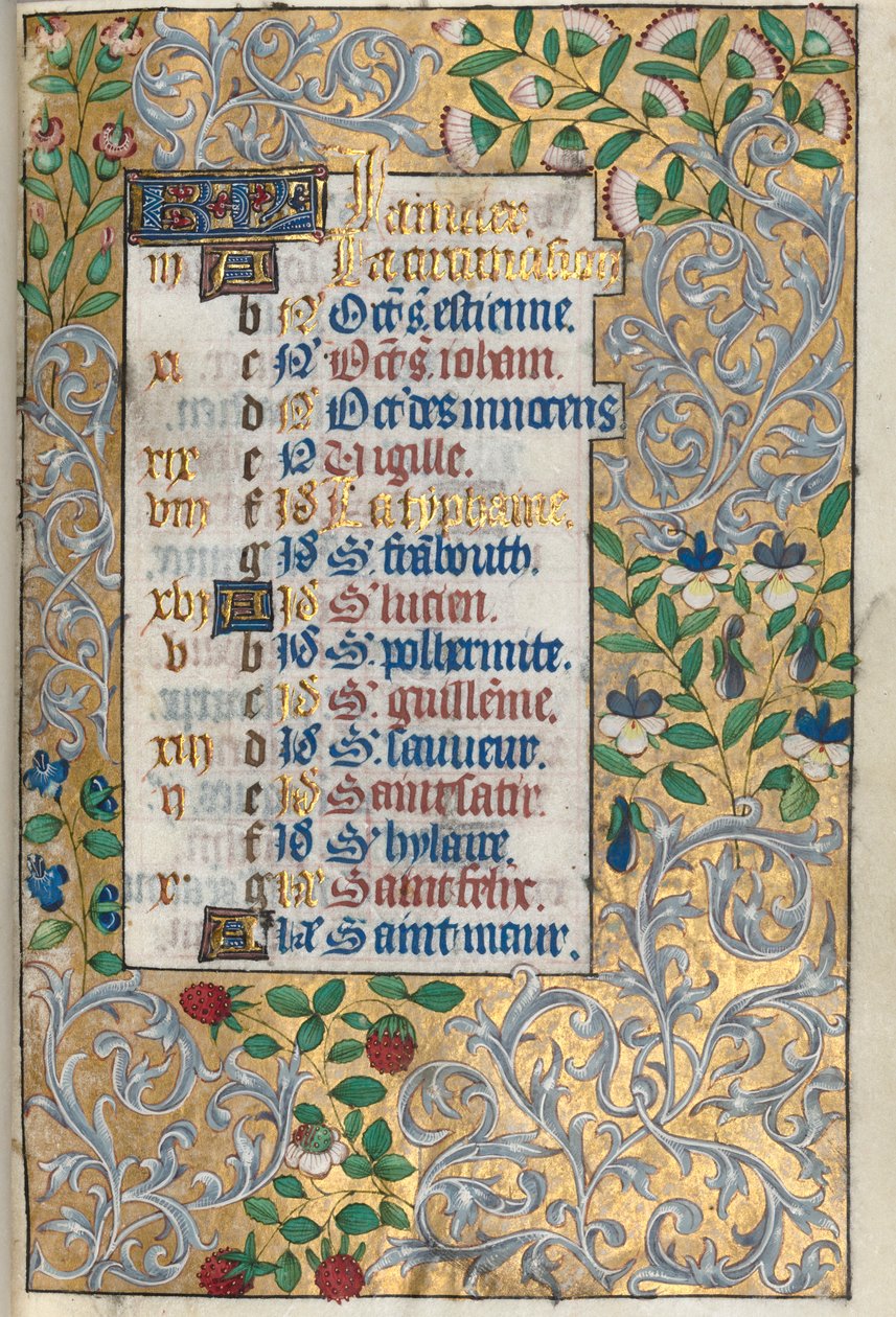 Kniha hodin Použití Rouen: fol. 1r, propracovaný foliovaný okraj, c. 1470. od Master of the Geneva Latini