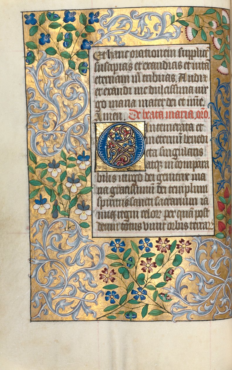 Kniha hodin Použití Rouen: fol. 22v, velká iniciála O s propracovaným okrajem, c. 1470. od Master of the Geneva Latini