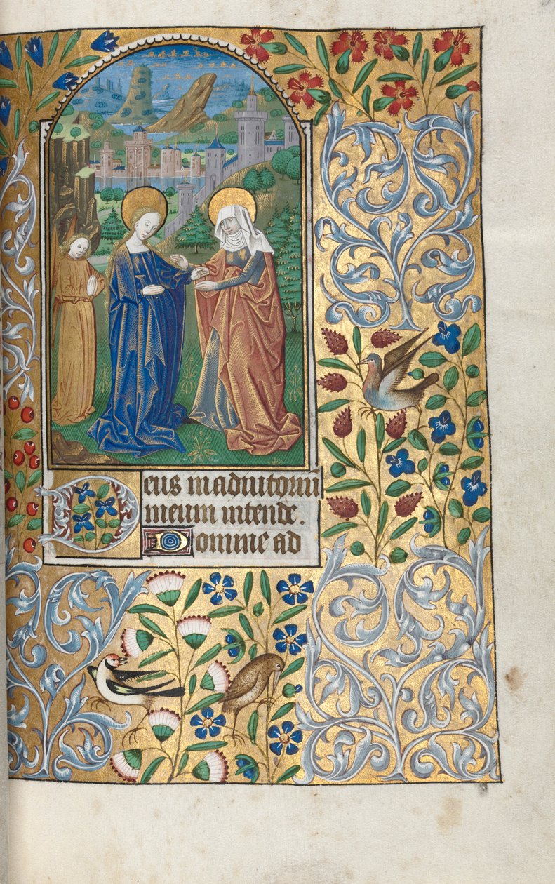 Kniha hodin Použití Rouen: fol. 39r, The Visitation, c. 1470. od Master of the Geneva Latini