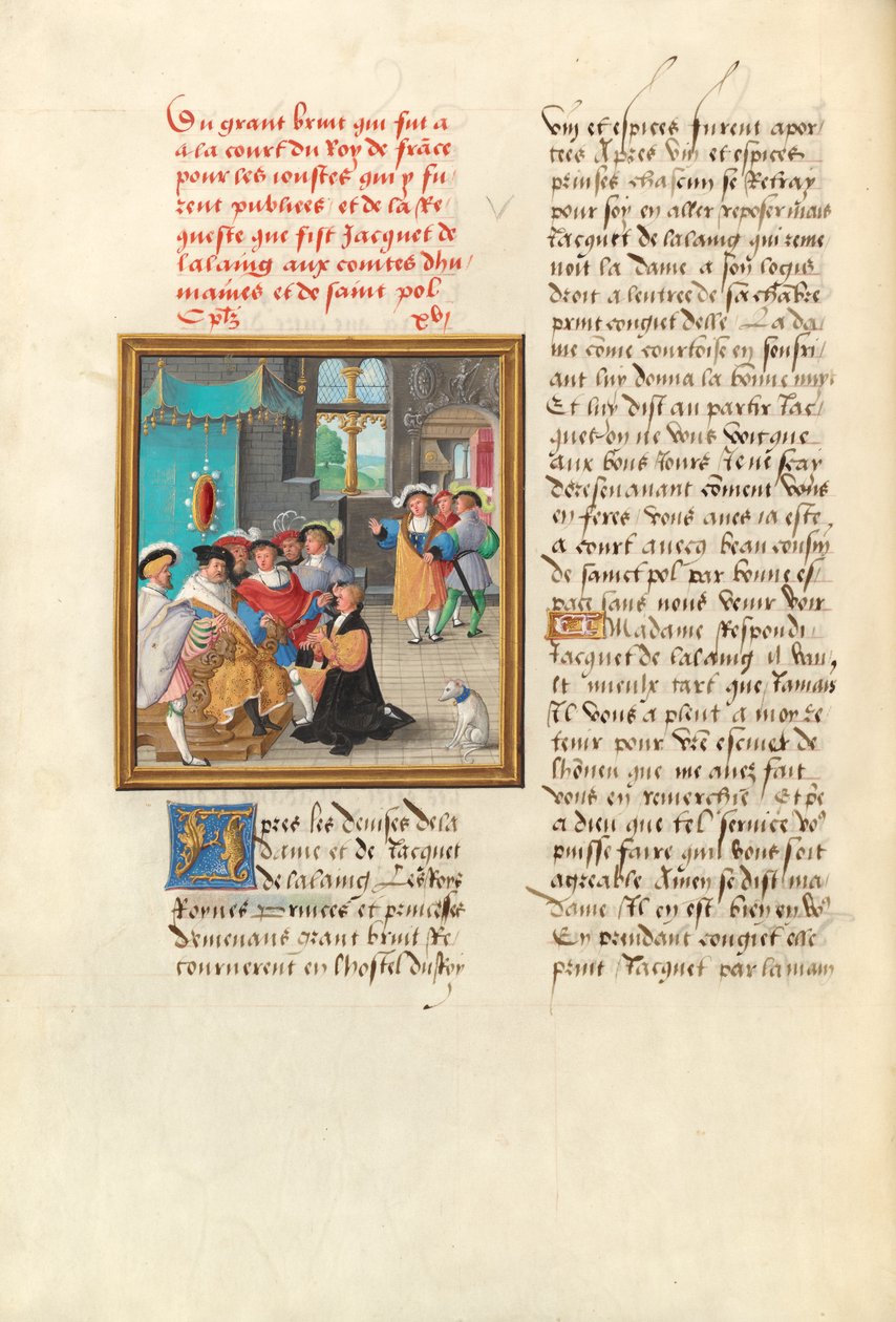 Jacques de Lalaing klečí před hrabaty z Maine a Saint Pol od Master of the Getty Lalaing