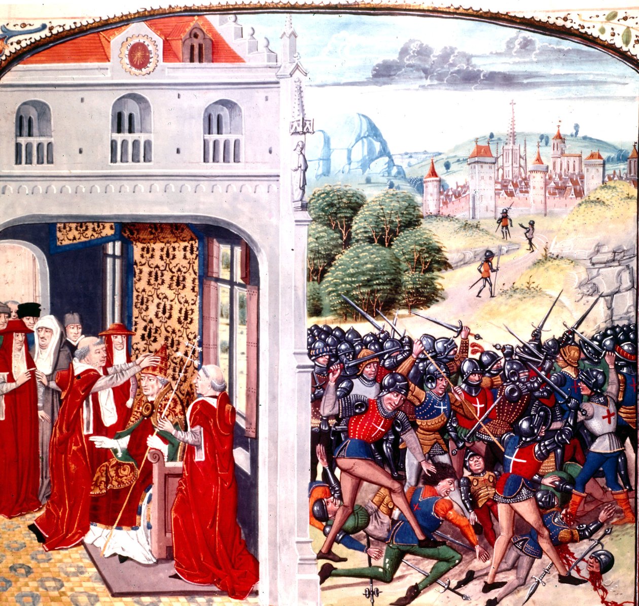 Vysvěcení papeže Řehoře IX. v Avignonu ve Francii (pontifikát v letech 1227-1241) Jeanem Froissartem (vellum) od Master of the Harley Froissart