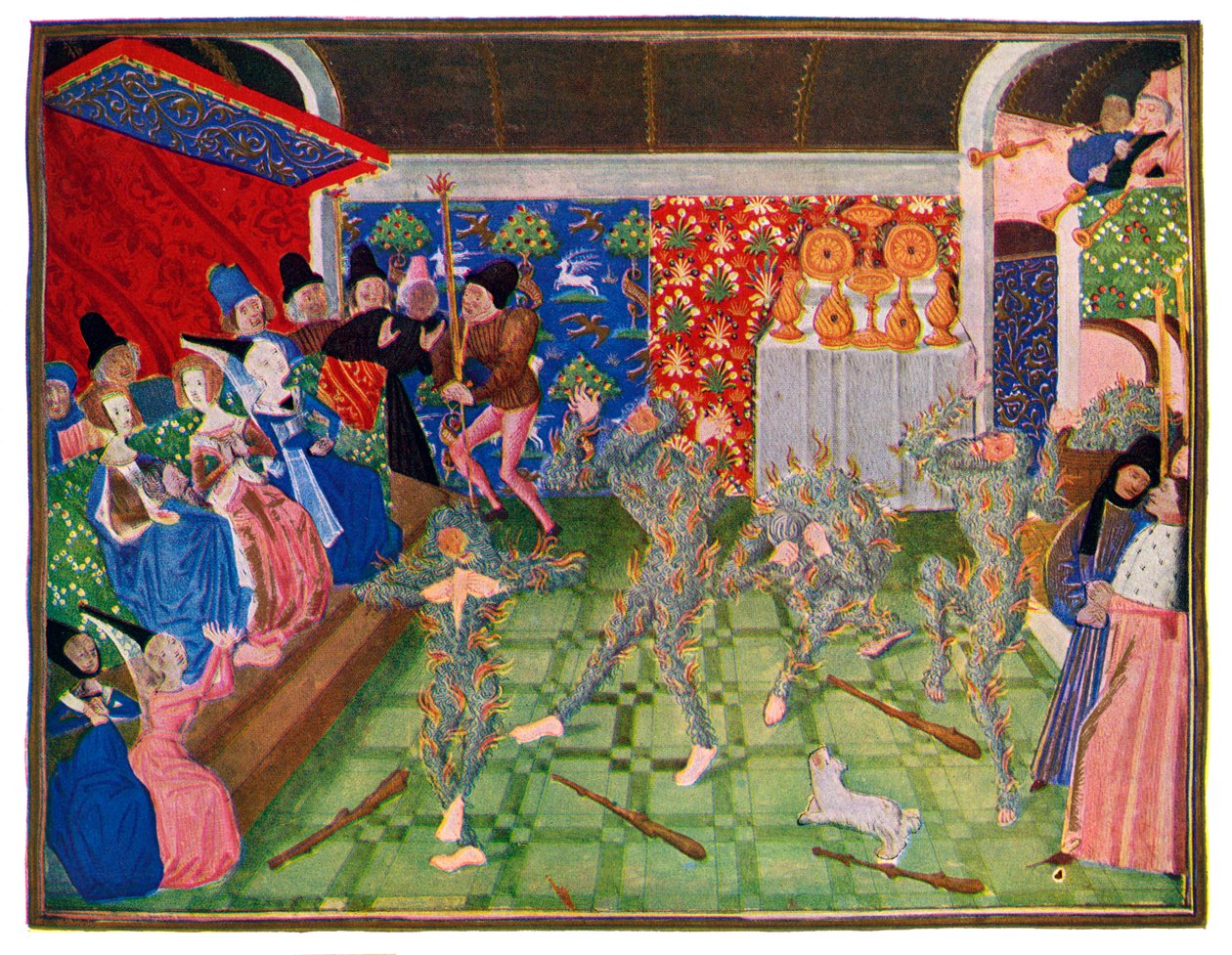Maškaráda u francouzského dvora, 1393, 1470-1475. od Master of the Harley Froissart