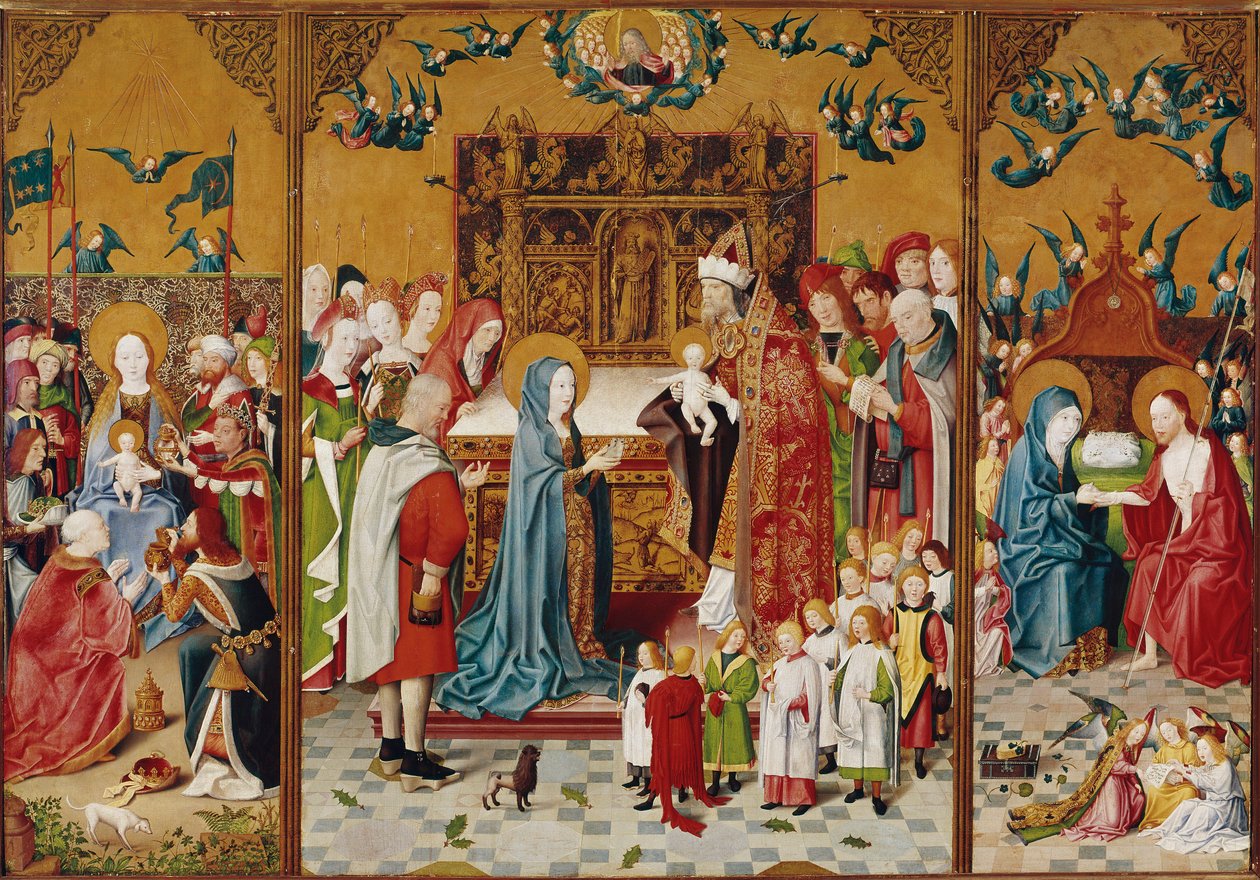 Oltářní obraz se sedmi radostmi Marie (olej na dřevě od Master of the Holy Kinship
