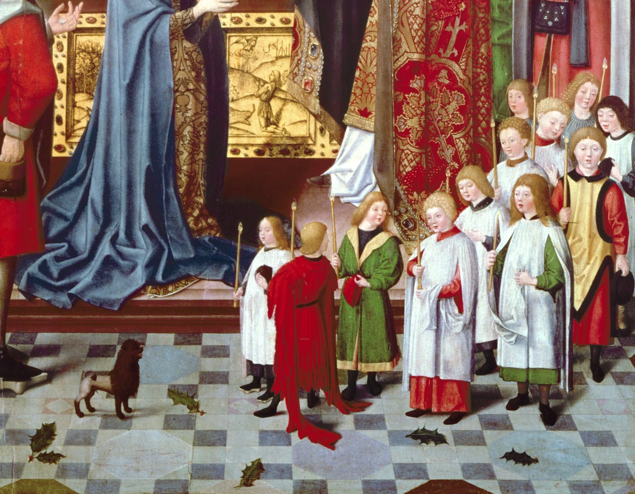 Oltářní obraz Sedm radostí Panny Marie: detail chlapeckého sboru, cca 1480 (panel) (detail 5896) od Master of the Holy Parent