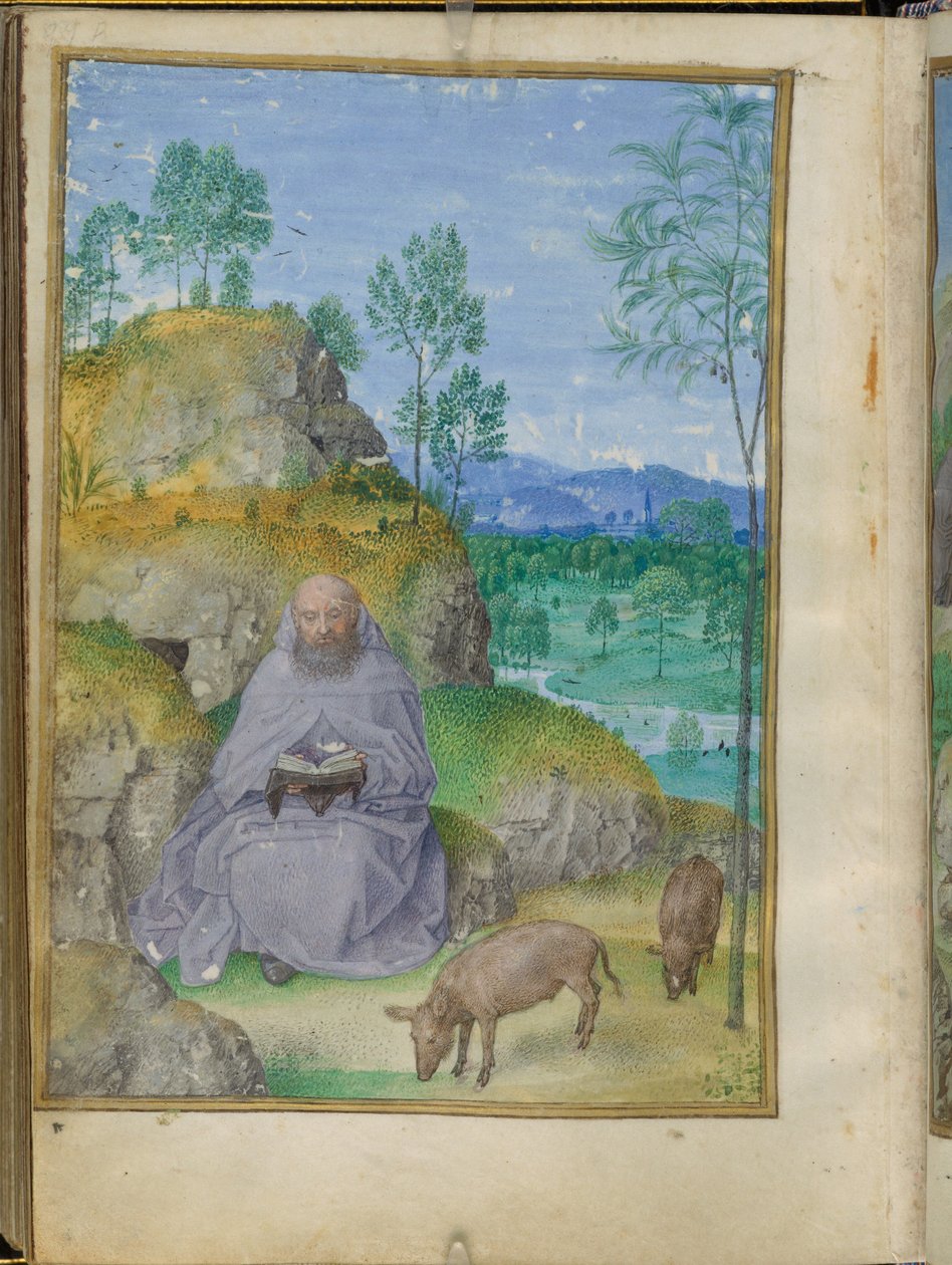 Svatý Antonín opat na poušti, miniatura z Emerson-White Hours. od Master of the Houghton Miniatures