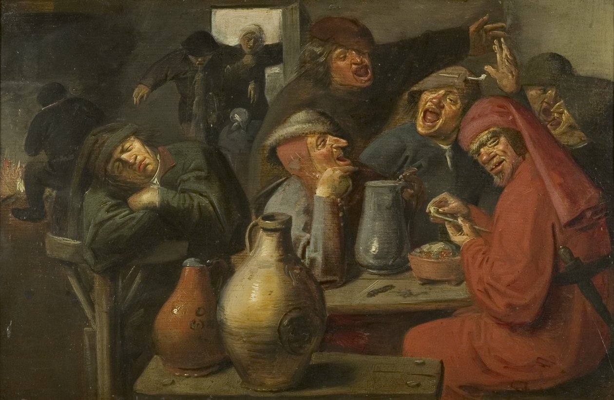 Interiér hospody, rolníci kolotoč, kolem 1635 (olej na panelu) od Master of the Large Jar
