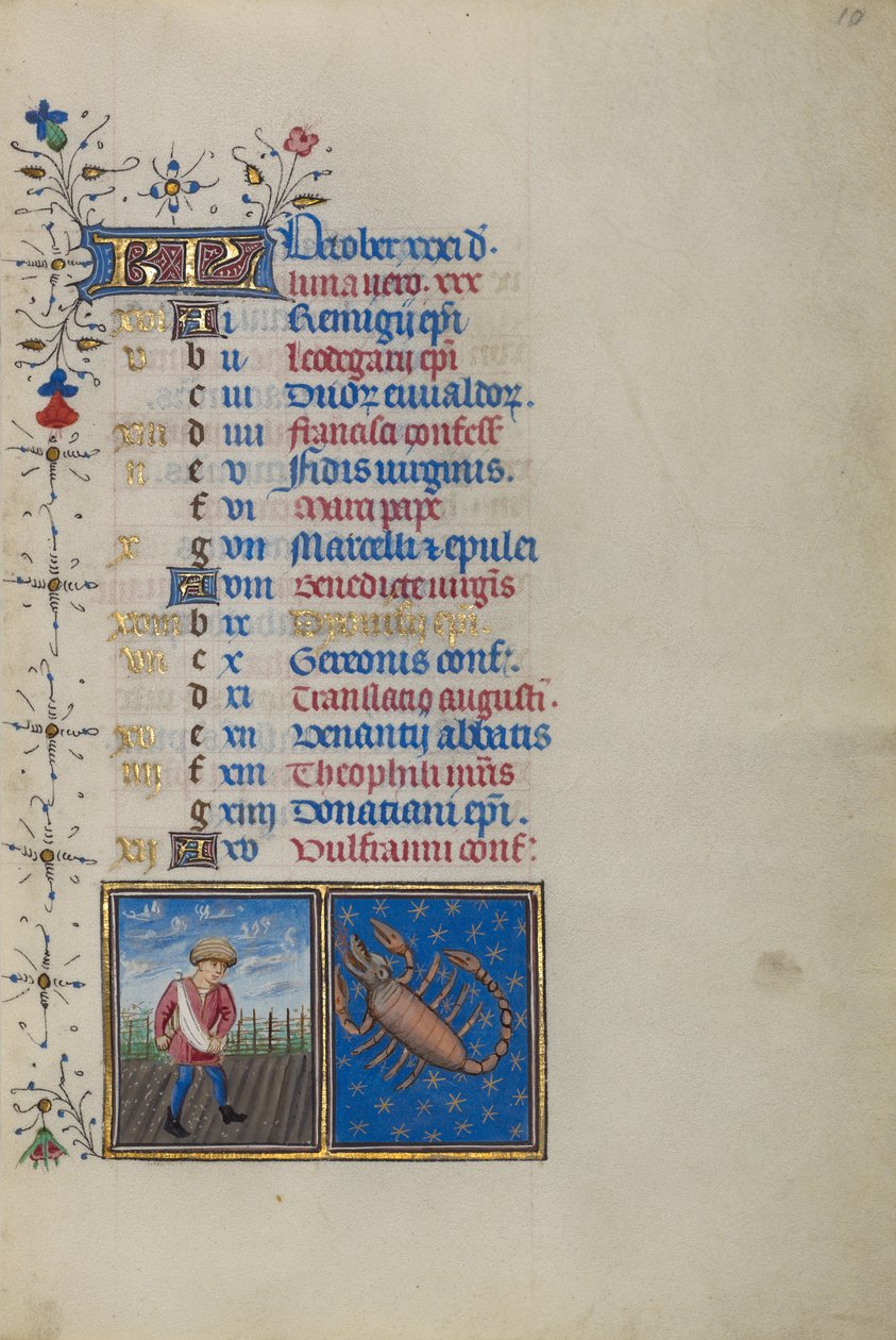 Kalendář Strana pro říjen; Výsev; Štír od Master of the Lee Hours