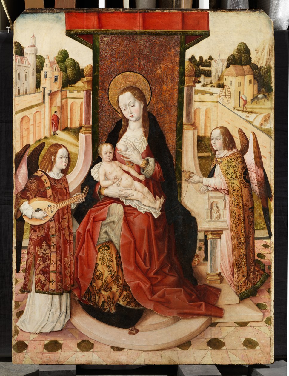 Triptych Panny s dítětem se dvěma anděly, detail Madony s dítětem z centrálního panelu, cca 1500 (viz také 225325, 225326) od Master of the Lee Triptych Master of the Lee Triptych