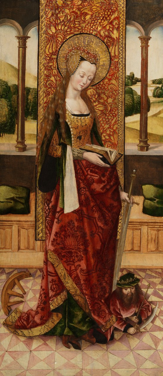 Triptych Panny Marie s dítětem se dvěma anděly, detail sv. Kateřiny Alexandrijské z levé desky, kolem 1500 (viz též 225326, 225325) od Master of the Lee Triptych Master of the Lee Triptych