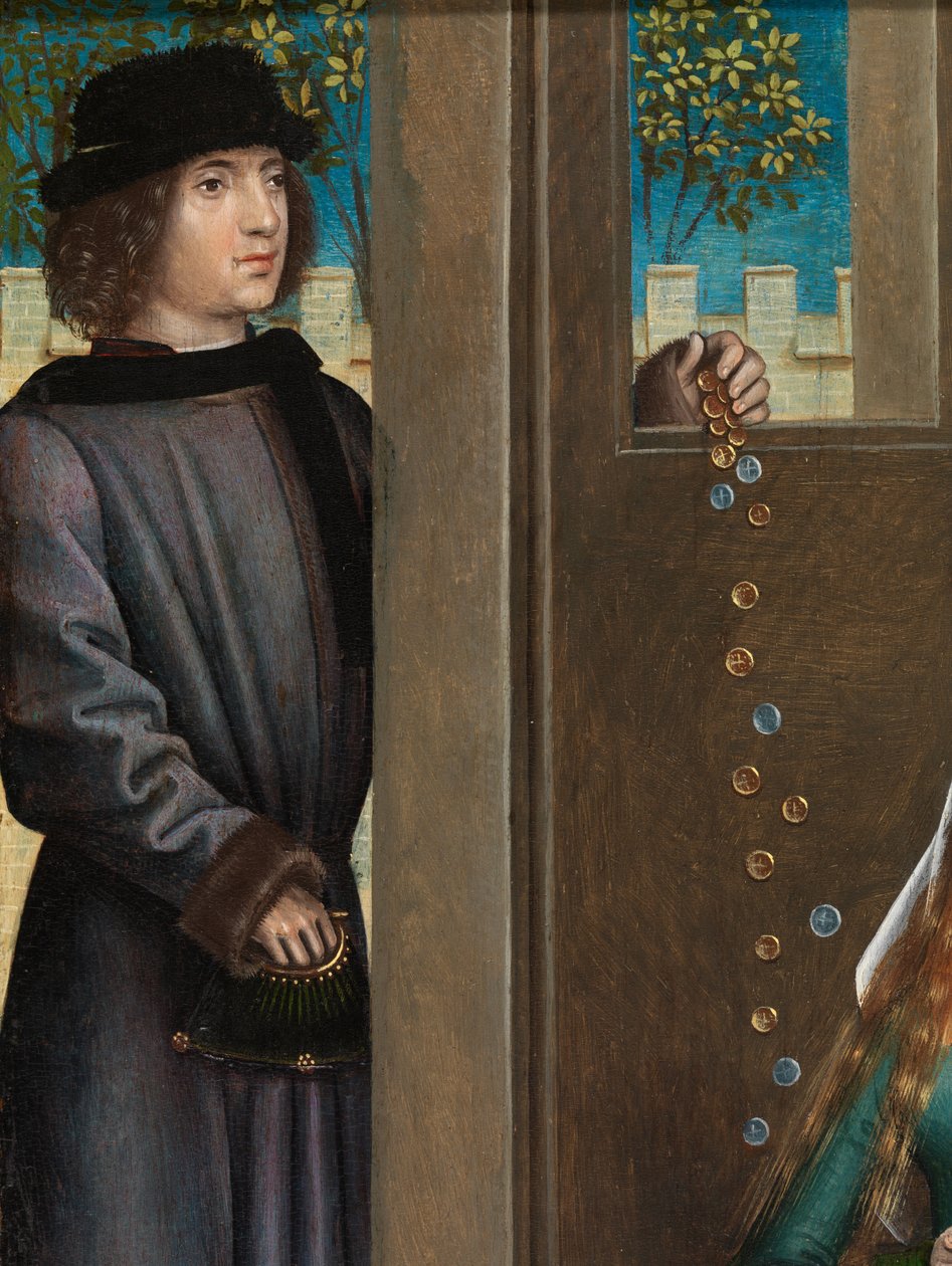 Detail charity St Nicholas, z oltáře St. Nicholas, c.1486-93 (olej na panelu) od Master of The Legend of St. Lucy