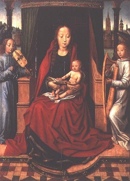 Madonna a dítě se dvěma hudebními anděly od Master of The Legend of St. Lucy