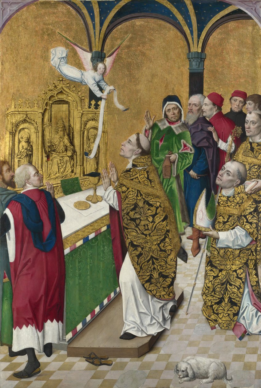 Mše sv. Huberta. Závěrka z Werdenského oltáře, cca 1485 od Master of the Life of the Virgin