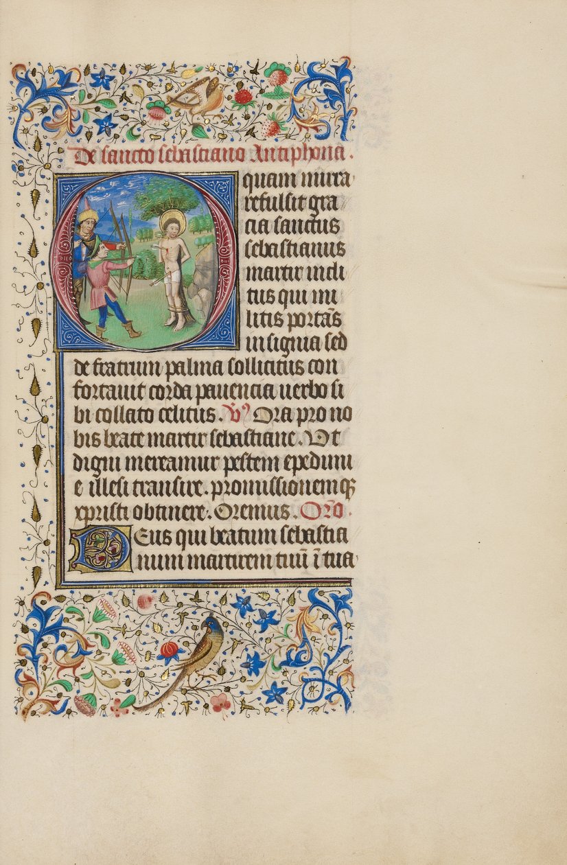 Iniciála O: Umučení svatého Šebestiána od Master of the Llangattock Hours
