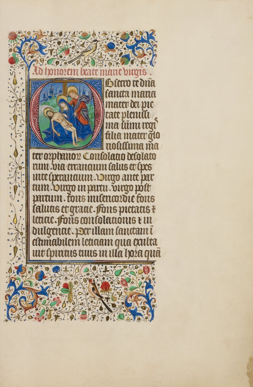 Iniciála O: Pieta se svatým Janem Evangelistou od Master of the Llangattock Hours