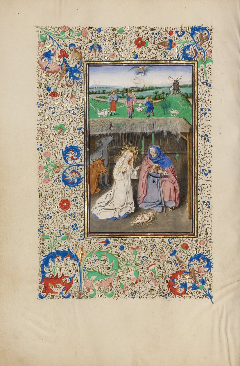 Narození Páně a Zvěstování pastýřům od Master of the Llangattock Hours