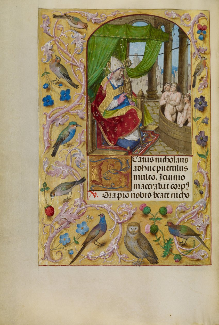 Mikuláš zachraňuje tři mladíky z vany od Master of the Lübeck Bible