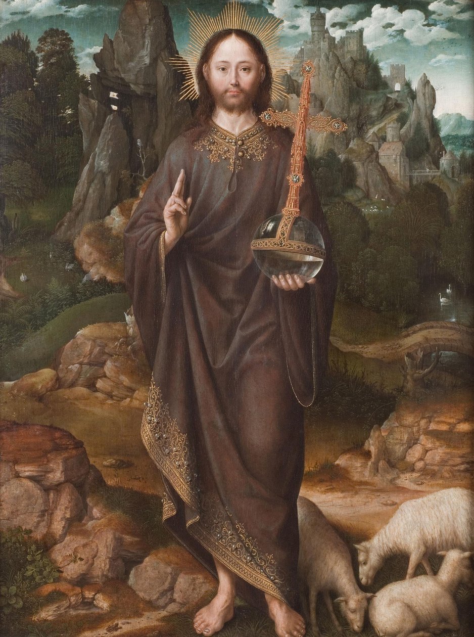 Holandsky: Christus als Salvator Mundi Salvator Mundi v krajině od Master of the Mansi Magdalen