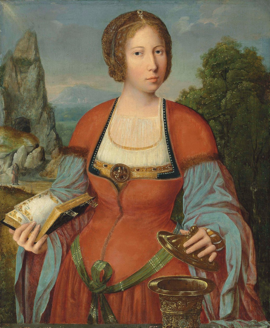Magdaléna s knihou hodin v krajině od Master of the Mansi Magdalen