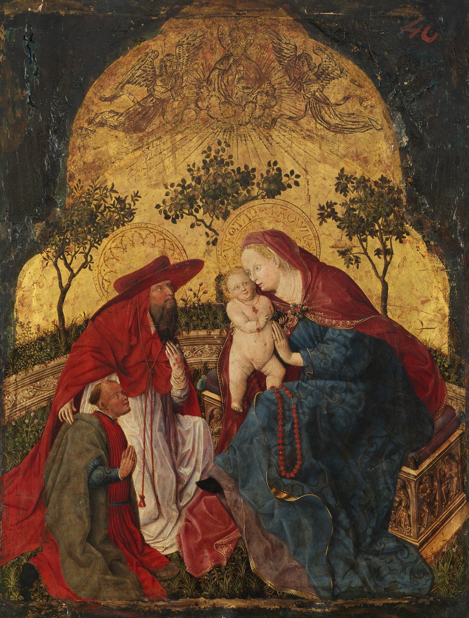 Panna a dítě s dárcem v podání svatého Jeronýma, ca. 1450. od Master of the Munich Bavarian Panels