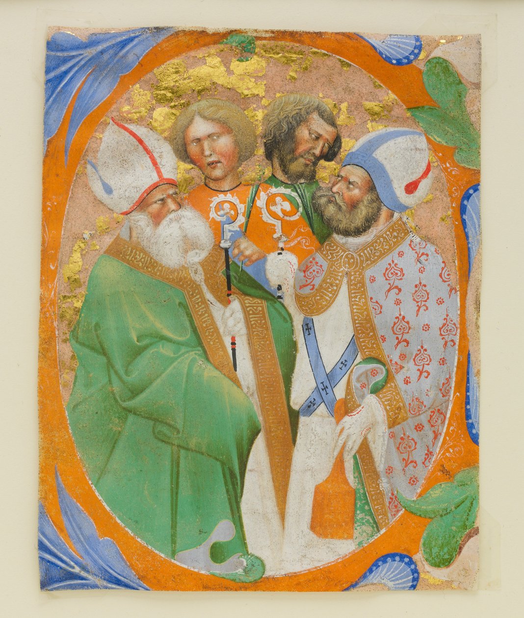 Iluminace rukopisu se čtyřmi svatými v iniciále O, ze sborové knihy, 1440-50. od Master of the Murano Gradual