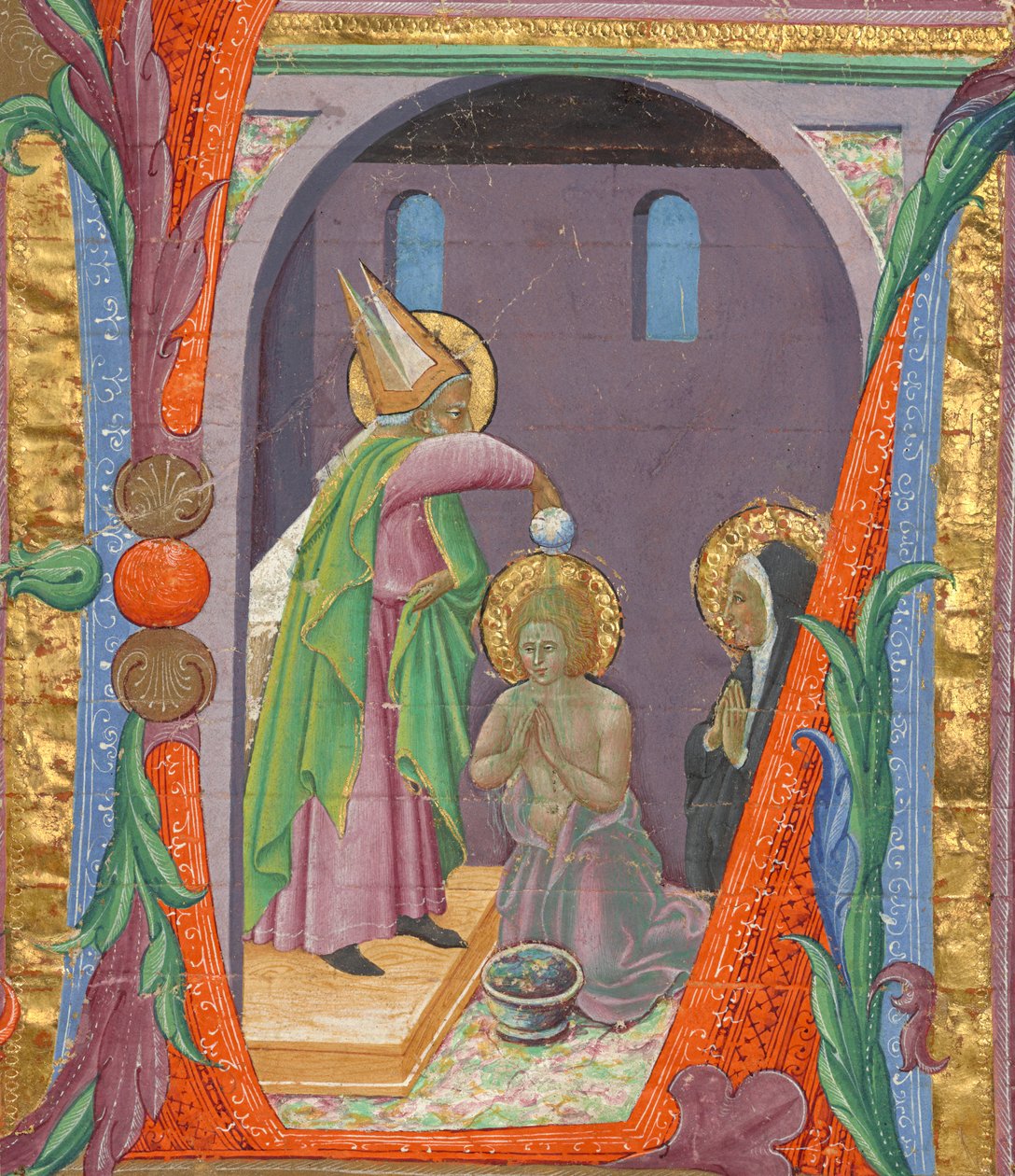 Iniciála L: Křest svatého Augustina od Master of the Osservanza