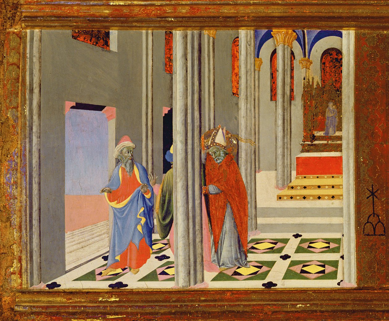 Svatý Ambrož odmítá římského císaře Theodosia I. Velikého vstup do kostela v Miláně, 1436 tempera na panelu detail 741548 od Master of the Osservanza