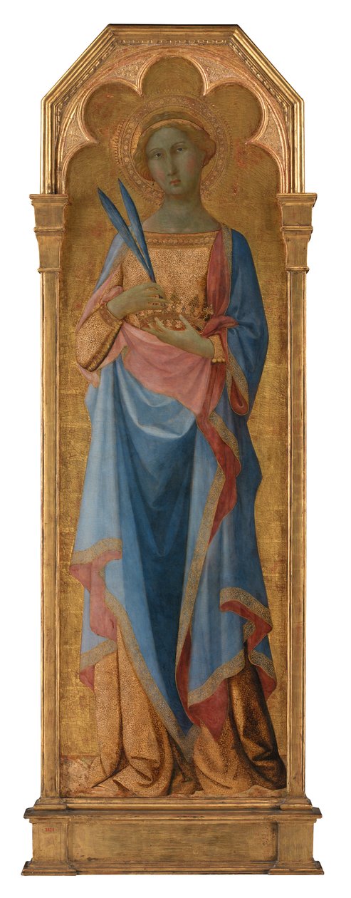 St. Corona, cca 1350 (tempera na panelu, zlatá půda) rnrnr 155 x 48 od Master of the Palazzo Venezia Madonna