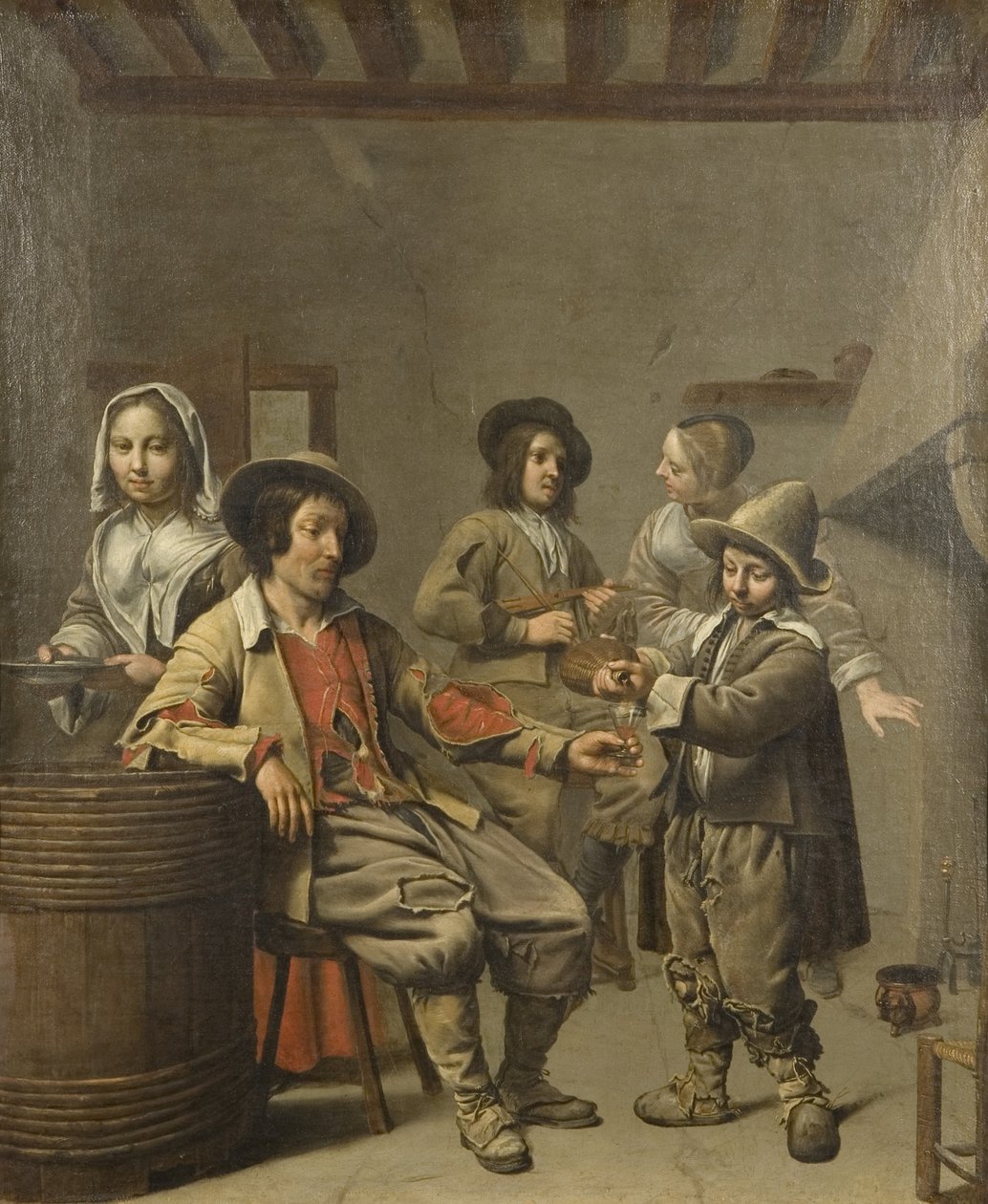 Chlapec nalévá sklenku vína pro venkovana, cca 1650 (olej na plátně) od Master of the Processions
