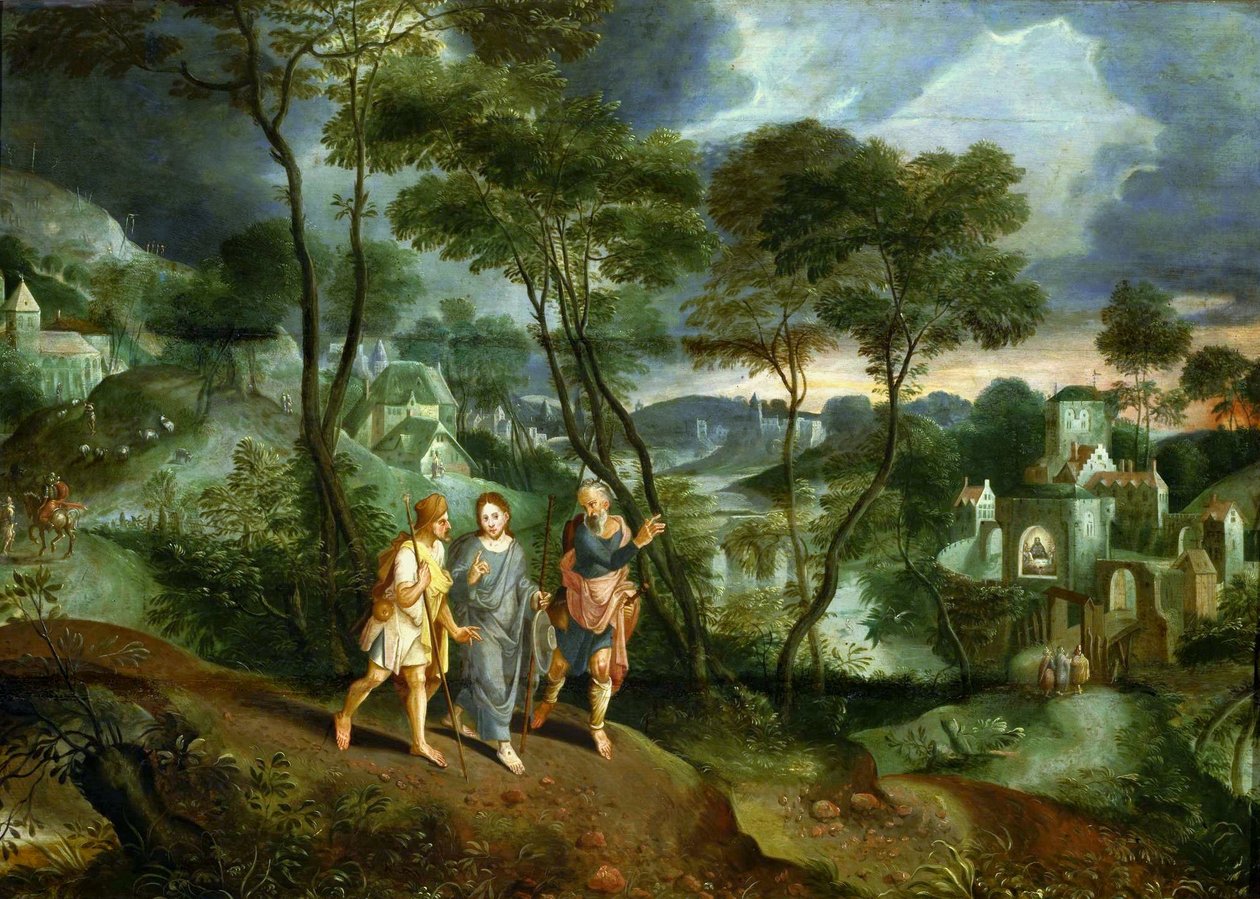 Kristus s učedníky na cestě do Emauz od Master of the Prodigal Son