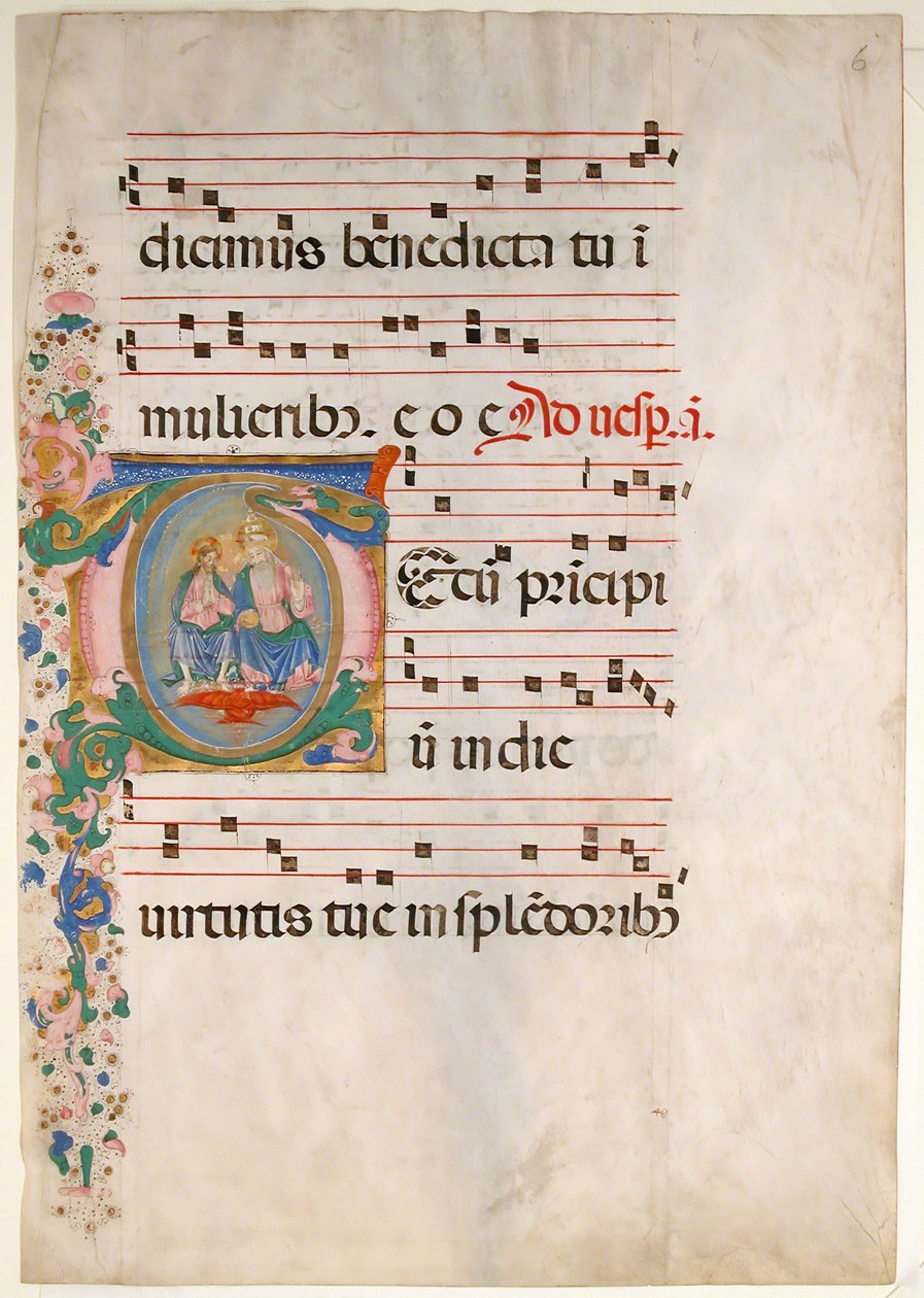 Rukopisný list s Trojicí v iniciále T, z antifonáře, druhá polovina 15. století. od Master of the Riccardiana Lactantius