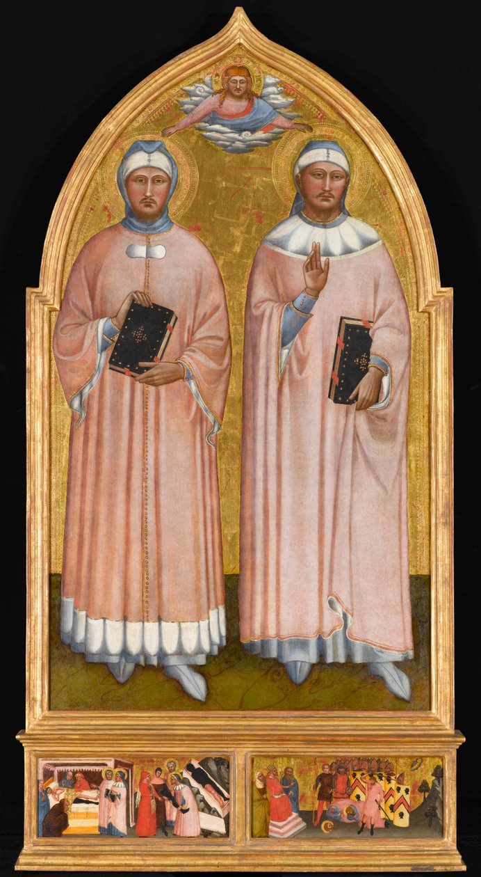 Sv. Kosmas a sv. Damián, kolem 1370-1375 (tempera a plátkové zlato na panelu) od Master of the Rinuccini Chapel
