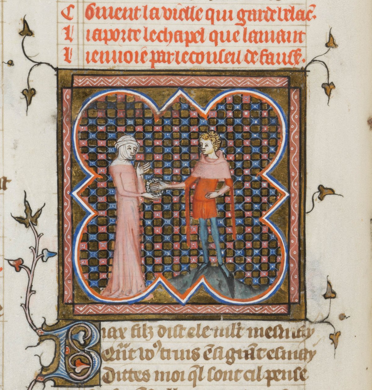 Miniatura z rukopisu Roman de la Rose od Guillaume de Lorris a Jean de Meun, 1353 od Master of the Rose novels