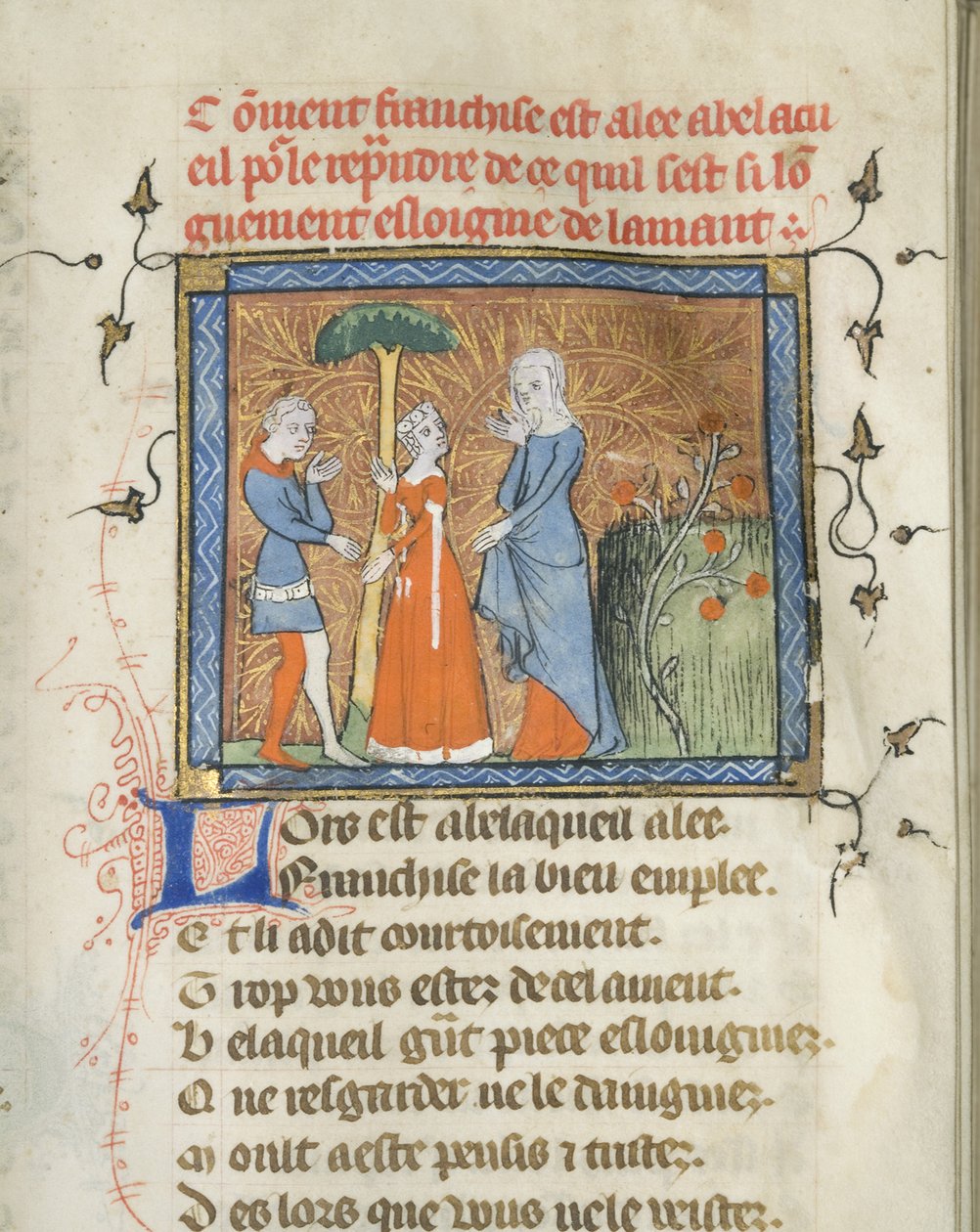 Miniatura z rukopisu Roman de la Rose od Guillaume de Lorris a Jean de Meun, cca 1365 od Master of the Rose novels