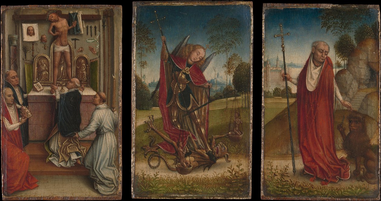 Svatý Michael, Mše svatého Řehoře, svatého Jeronýma. od Master of the Saint Catherine Legend